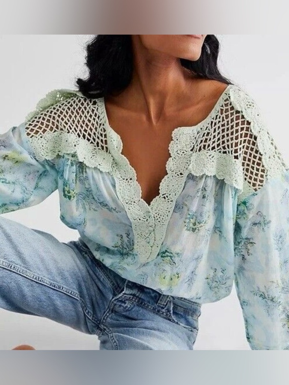 free people lulu may crochet floral boho bodysuit medium